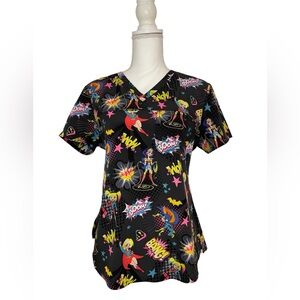 DC Comics Super Hero Girls Nursing Medical Scrub Top with Pocket Women’s Medium